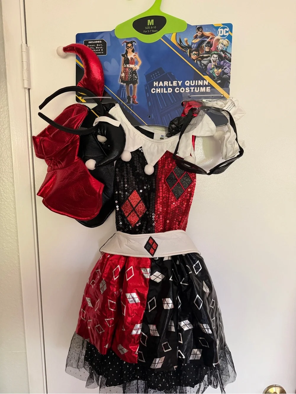 DC Girls Red and Black Harley Jester Costume with Mask
